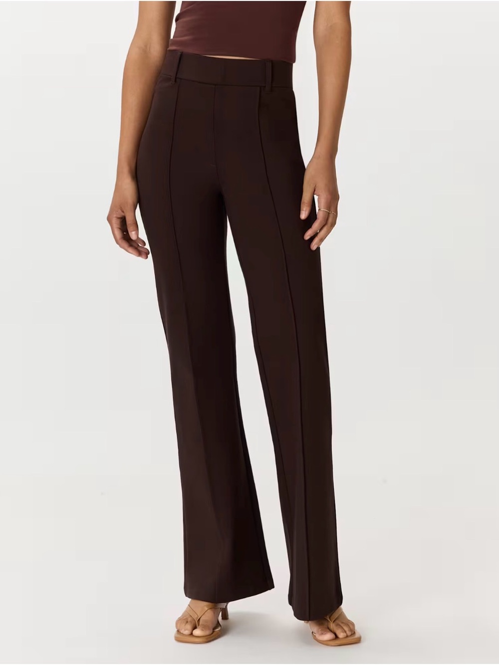 Quince Ultra-Stretch Ponte Flare Leg Pants Espresso Brown Size S 30” Inseam